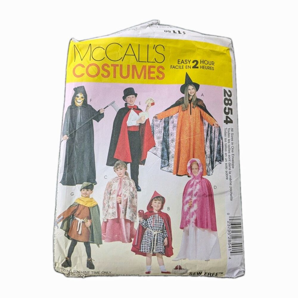 Vintage McCall's Costume Sewing Pattern 2854 Child Unisex Kids Easy 2 Hour